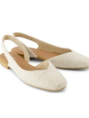 TOMS | Women's Alene Cream Tan Woven Slingback d’Orsay Flats 10 Career Secretary